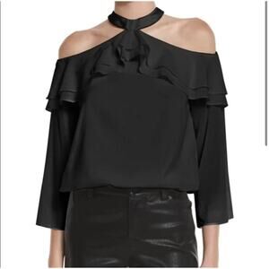 Alice + Olivia Layla Silk Blend Ruffle Blouson Top